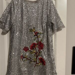 Chelsea & Violet Silver Dress with Red Floral Design